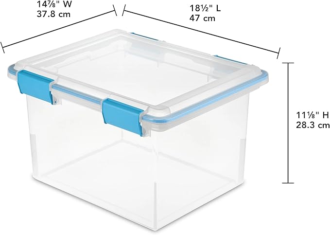 32 Quart Gasket Box, Weather-Resistant Clear File Storage Bin with Latch Lid, Blue - Image 2