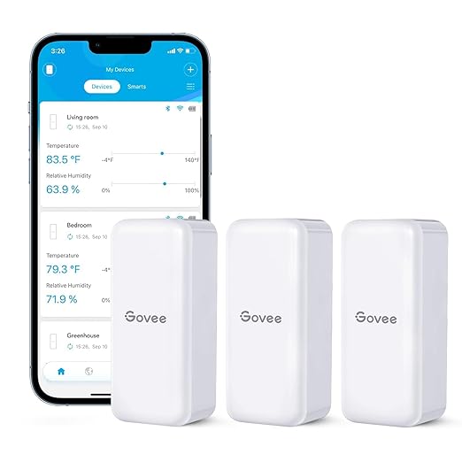 Govee Hygrometer Thermometer 3Pack H5100, Mini Bluetooth Temperature Humidity Sensor with APP Notification Alert, 2 Years Free Data Storage Export, 230 Feet Connecting Range by Govee