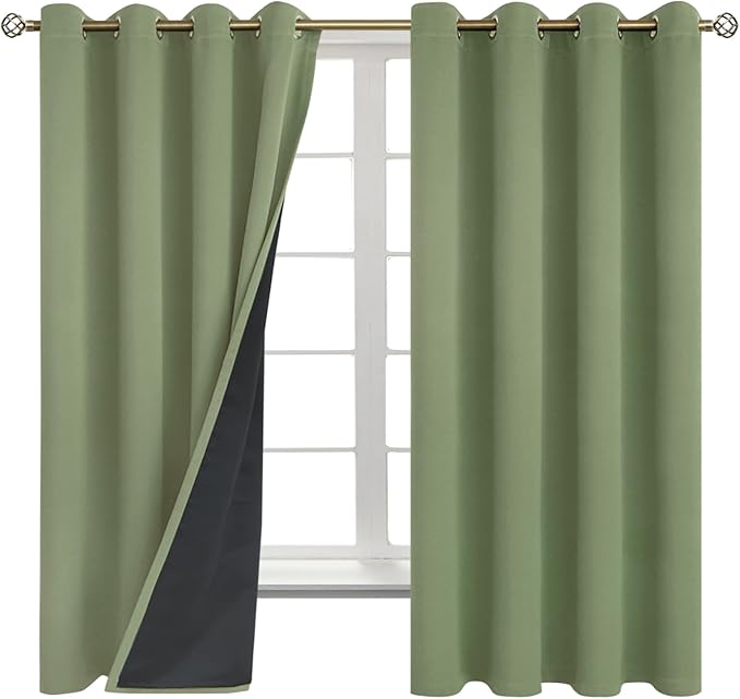 BGment Thermal Insulated 100% Blackout Curtains for Bedroom with Black Liner, Double Layer Full Room Darkening Noise Reducing Grommet Curtain (52 x 63 Inch, Grass Green, 2 Panels) - Image 8