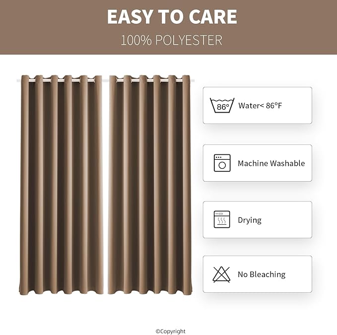 Waterproof Outdoor Curtain W84 x L120 - Grommet Top Sunlight Blocking Window Treatment Drapes Blackout Curtains for Home Bedroom Living Room Patio Pergola Cabana Gazebo (Camel Brown, 2 Panels) - Image 7