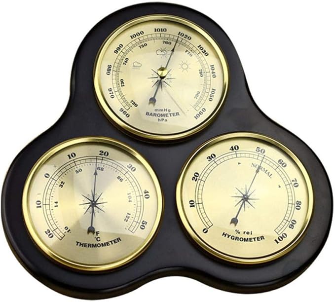 3-Piece Triangular Hygrometer Pressure Gauge Thermometer Barometer with Wooden Frame Base Decorative Wooden Weather Station Instrument to Monitor Atmospheric Pressure - Image 4