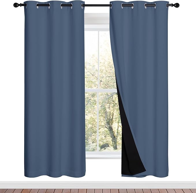 NICETOWN Full Shade Curtain Panels 72 inches Long, Pair of Energy Smart & Noise Blocking Out Blackout Drapes for Guest Room Window, Thermal Insulated Lined Window Dressing (Stone Blue, 42x72) by NICETOWN