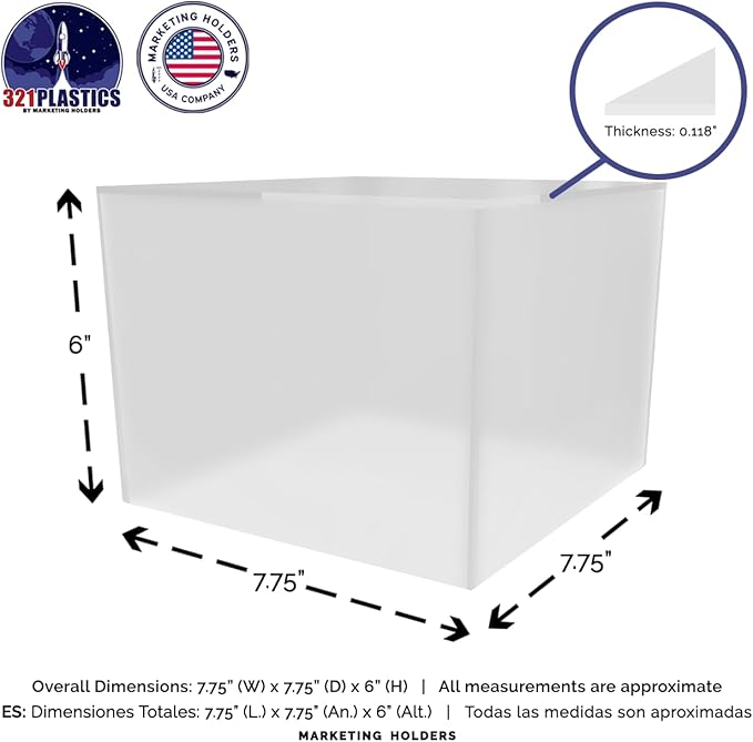 Frosted Acrylic Display Box Versatile 5 Sided Pedestal No Lid 7.75" x 7.75" x 6" Opaque Merchandise Storage Bin Retail Product Riser One Open Side by Marketing Holders - Image 6