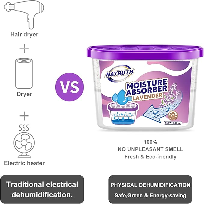 NATRUTH Moisture Absorbers with Lavender Scent,9-Pack Portable Closet Dehumidifier, Odor Eliminator Absorber Bucket, Unscented Humidity Absorber,Cleaner Air Dehumidifier for Closet,Bathrooms - Image 3