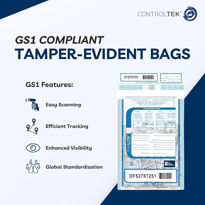 ControlTek TripLok 15" x 20", Clear, 50 Bags Tamper-Evident Deposit Bags for Cash Handling & Valuables, Moisture, Heat and Cold Sensitive Ink, Tear-Off Receipt + Large Barcodes 585048 - Image 3