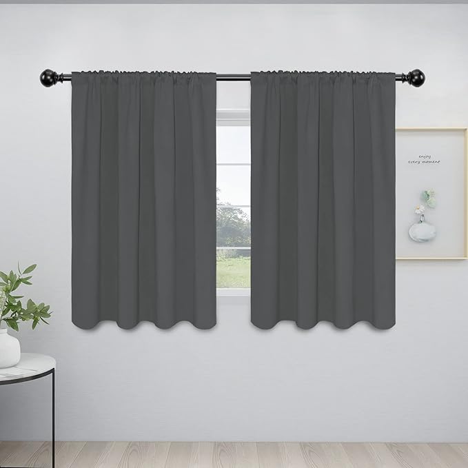 Easy-Going Rod Pocket Blackout Curtains for Bedroom, Room Darkening Window Curtains for Living Room, Thermal Insulated Noise Reduction Solid Window Drapes, 2 Panels(42x45 in, Gray) by Easy-Going