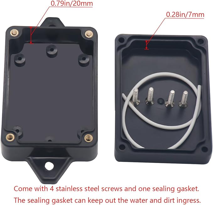 Project Box ABS Plastic Black Electrical Boxes IP65 Waterproof DIY Electronic Junction Box Power Enclosure with Fixed Ear 3.3x2.3x1.3inch (83x58x33 mm) - Image 4