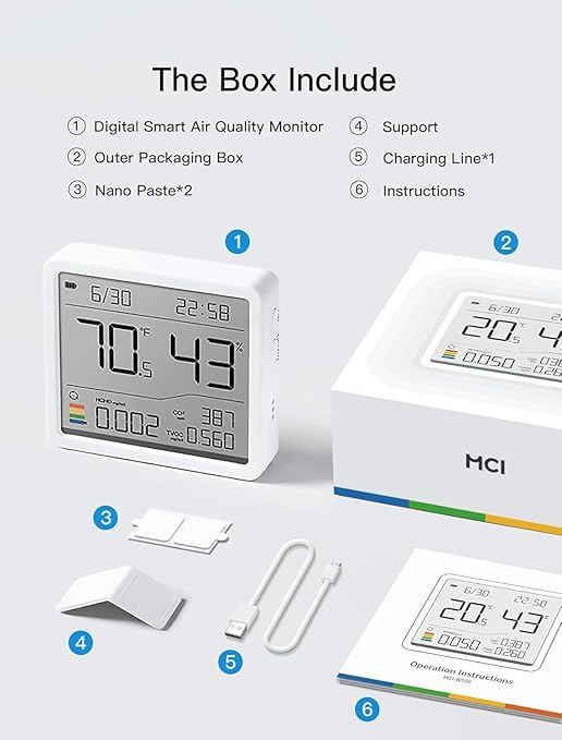 7-in-1 Air Quality Monitor Indoor, Air Analysis Apparatus, 5s Backlight Air Quality Meter for TVOC, HCHO, Temp, Hum, Temperature Humidity Monitor for Home, Office, Hotel - Image 9