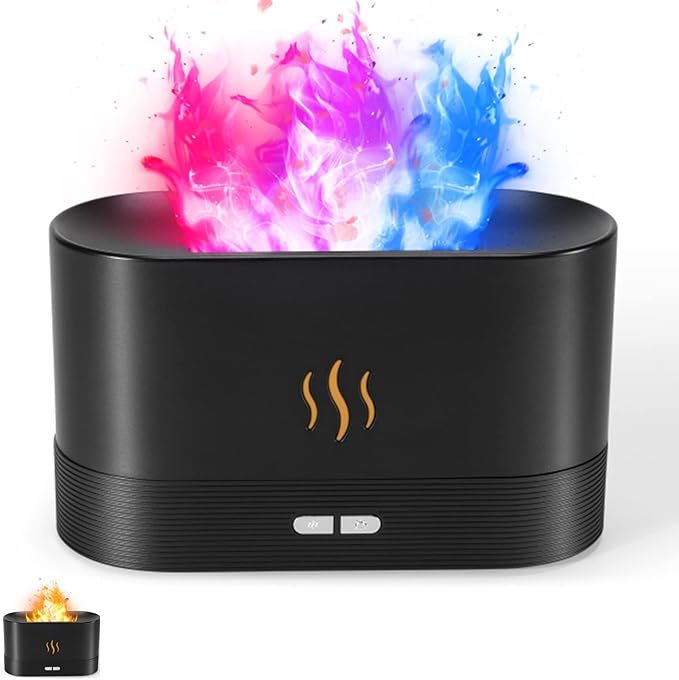 Colorful Flame Air Aroma Diffuser Humidifier, Upgraded 7 Flame Colors Noiseless Essential Oil Diffuser for Home,Office,Yoga with Auto-Off Protection 180mL (8Hours Black) by SENMUL