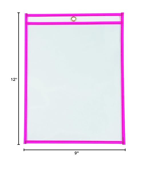 Box USA Neon Stitched Job Ticket Holders, Top Loading, 9 x 12", Clear with Neon Pink Edging, Reusable Vinyl, Dry Erase, Use to Protect/Store Documents in The Office and Warehouse, Case of 15 - Image 2