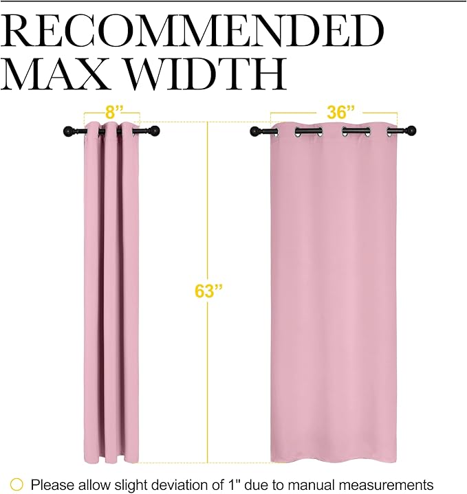 NICETOWN Room Darkening Curtains 63" Long Set of 2 for Bedroom, Rouge Pink Nursery Essential Thermal Insulated Solid Grommet Top Blackout Curtains/Drapes (1 Pair, 42 inches Wide) - Image 7