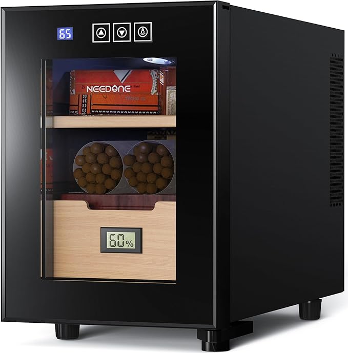 NEEDONE Humidor 16L with Cooling and Heating Temperature Control System, Electric Cabinet for 100 Counts with Digital Hygrometer, Made with Spanish Cedar Wood, Gift for Men, 2 Layers by NEEDONE