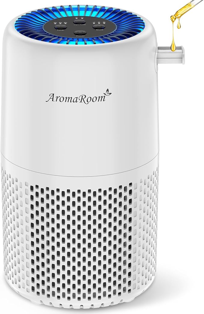 Air Purifier for Home Bedroom, AromaRoom H13 HEPA Air Filter For Smoke Pollen Dander Hair Smell Air Cleaner, 3-in-1 Filter with Sleep Mode, Quiet Air Cleaner For Pets, Home, Baby Room (White) by AromaRoom