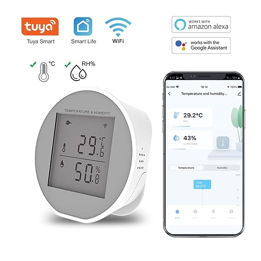 Wengart WiFi Temperature Humidity Sensor WSD400H,2.4GHz Tuya App,Indoor LCD Thermometer Hygrometer,Compatible with Alexa,Google Assistant - Image 2