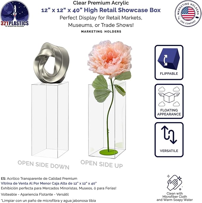 Display Cube Pedestal Art Sculpture Stand 12"w x 12"d x 40"h No Lid Clear Acrylic One Piece Wedding Flowers Display Stand Trophy Art Figurine Showcase by Marketing Holders - Image 4