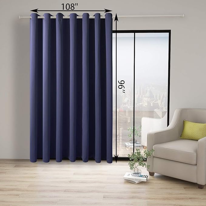 BONZER Room Divider Curtain Total Privacy Wall Wide Thermal Insulated Blackout Curtains for Slide Window, 96L x 108W Inch (8L x 9W ft), 1 Panel, Navy - Image 4