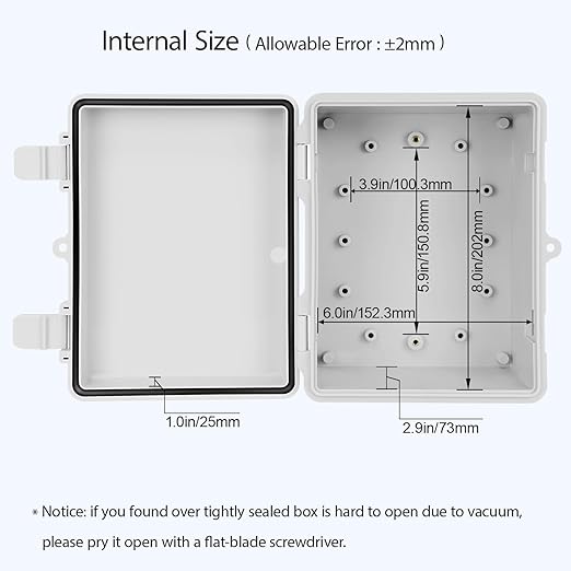 Junction Box ABS Plastic IP65 Waterproof Dustproof Universal Electrical Enclosure, Hinged Shell Outdoor and Indoor Usage Project Box, 8.7"x 6.7" x 4.3"(220x170x110mm), Grey - Image 4