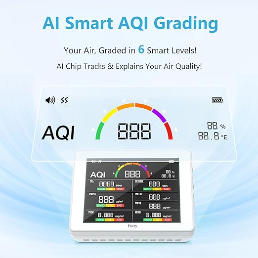 15-in-1 Smart Air Quality Monitor Indoor - AI-Powered Home Air Tester for CO2, PM2.5, TVOC, HCHO, Noise, Temp & Humidity, 6-Level AQI with 3-Color Alerts, Portable & Rechargeable - White - Image 4