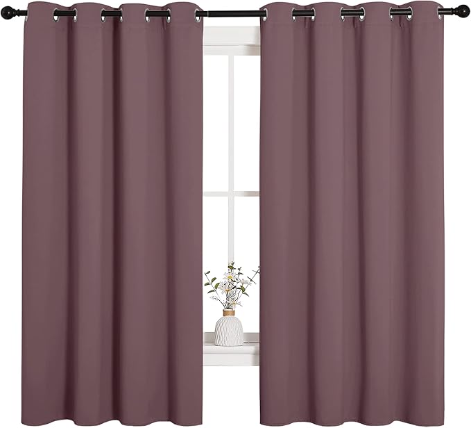 NICETOWN Bedroom Curtain Panels Blackout Draperies, Dry Rose, 1 Pair, 55 by 68-inch, Thermal Insulated Solid Grommet Blackout Curtains/Drapes - Image 2