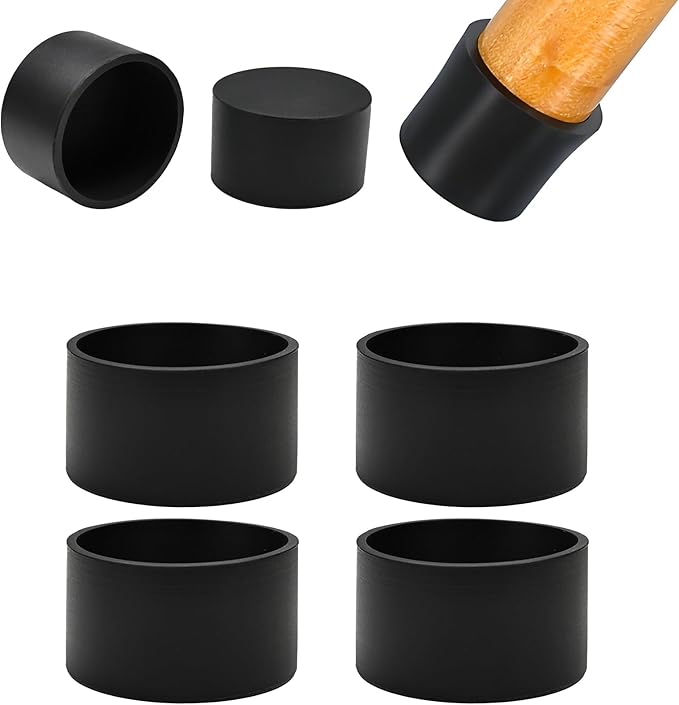 1-15/16" (48.5mm) Silicone Chair Leg Floor Protectors, Rubber Chair Leg Caps, Non-Slip Furniture Pads Round Chair Feet Covers End Caps for Hardwood Floors, Patio & Table Foots, Black (4PCS) by EASYEAH