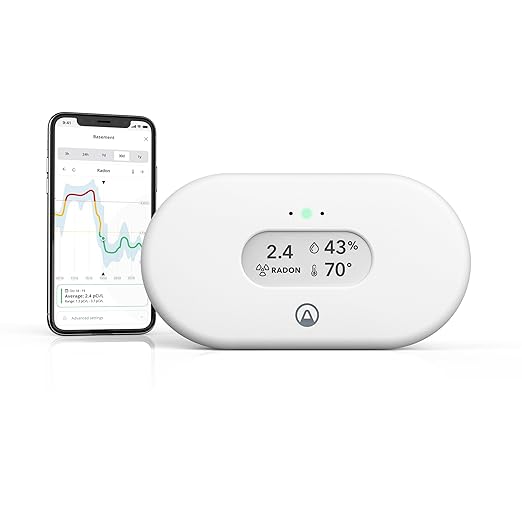 Airthings 2989 View Radon - Radon Monitor with Humidity & Temperature Detector - Battery Powered Mobile APP, WiFi, Alerts & Notifications by Airthings