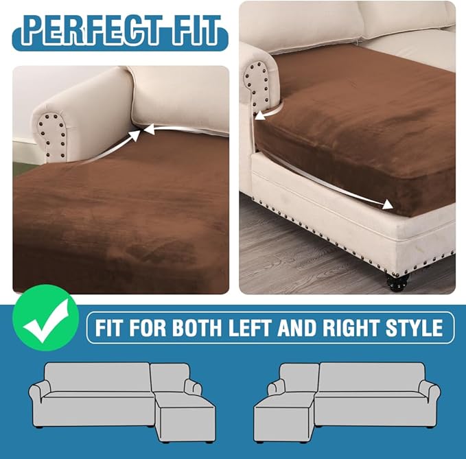 H.VERSAILTEX Velvet Stretch Individual Chaise Cover Sectional Couch Covers for L Shaped Sofa Both Left/Right Furniture Protector Seat Cushion Sofa Cover (1 Piece Chaise Cover, Caramel) - Image 6