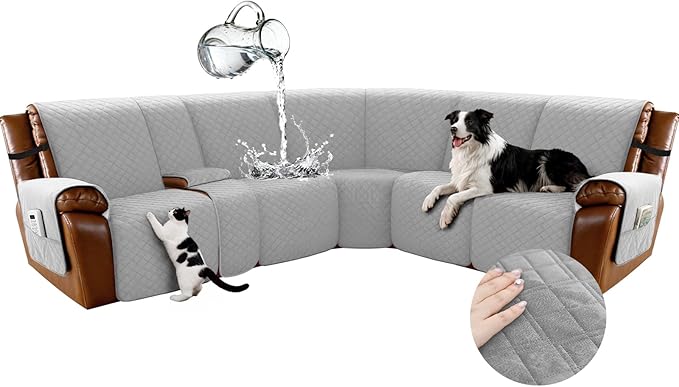 Arfntevss Waterproof Recliner Sectional Couch Covers for Reclining L Shape Sofa Cover Non Slip Washable L Shaped Slipcover Sets for Dog Furniture Protector (5 Seat with 1 Console Cover, Dove Gray) by Arfntevss