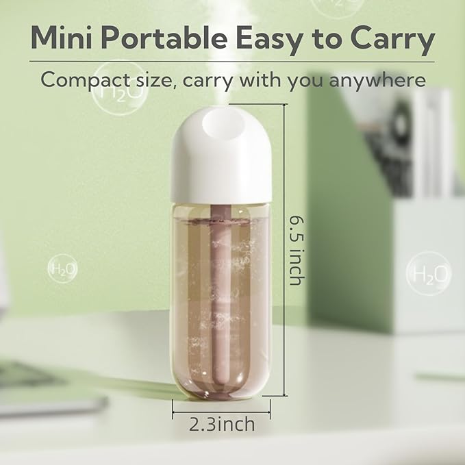 Portable Small Humidifier Dual Nozzle - Large Cool Mist Humidifiers Double Spray Ports, Water Shortage Protection, Ultra-Quiet, Mini Humidifier for Bedroom Plants Office Car Travel (P05) - Image 7