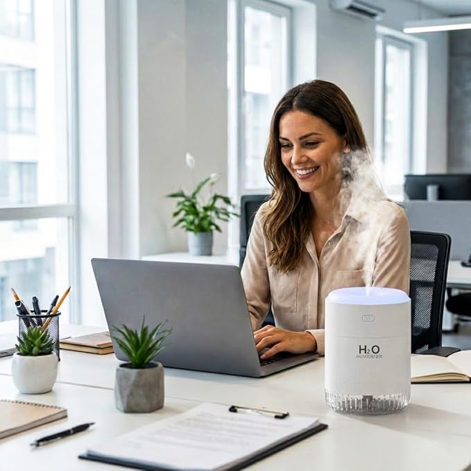 SZO Portable Mini Humidifier, 500ML USB Personal Cool Mist Humidifiers for Bedroom Office Travel Desk, Whisper Quiet 20dB with 2 Mist Modes & Auto Shut-Off, Small Desktop Humidifier (White) - Image 5