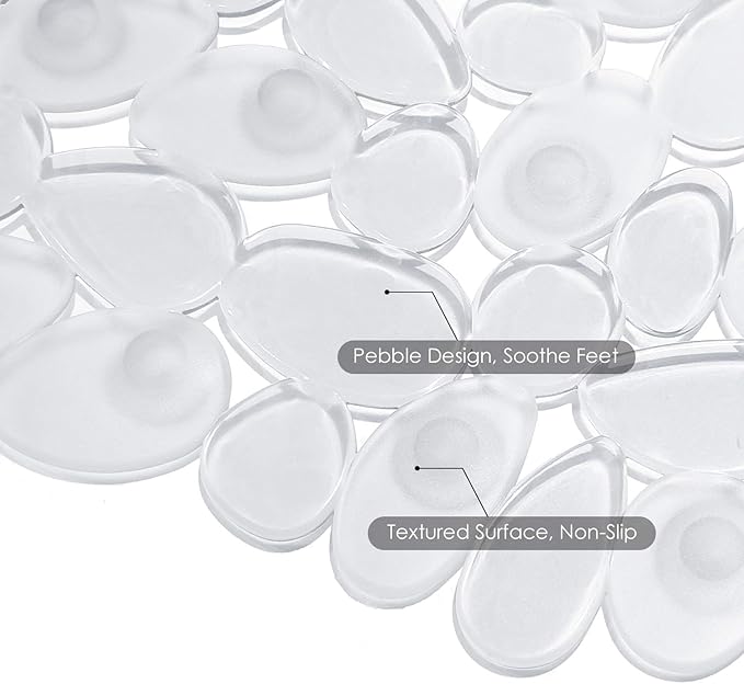 WELTRXE Non Slip Bath Mat Pebbles Bathtub Mat with Suction Cups, Drain Holes for Bathroom Showers, Tub, 35 x 16 Inches Machine Washable Bathroom Mats BPA, Latex Free Safe Shower Mats - Clear - Image 3