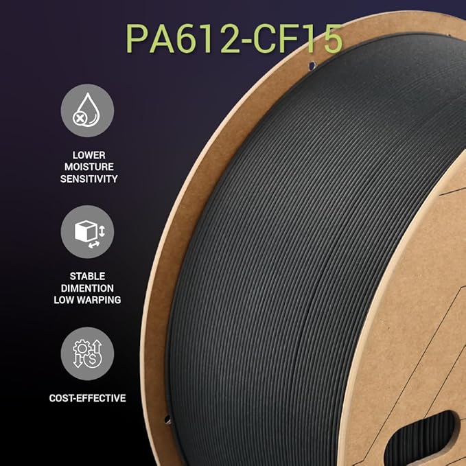 Polymaker Fiberon PA612-CF Carbon Fiber Nylon Filament 1.75mm Black 3kg, Fiberon PA612-CF Strong & Low Moisture Sensitive Nylon 1.75mm 3D Printing Filament - Image 6