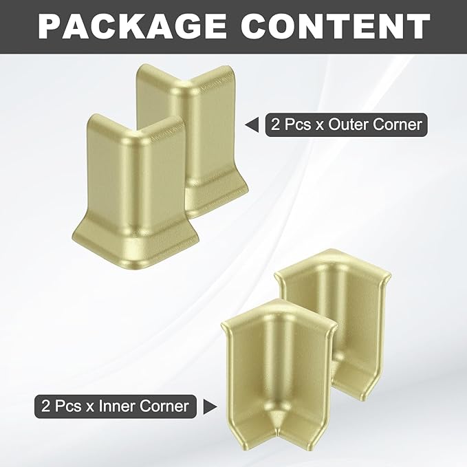 uxcell Self Adhesive Baseboard Corner Blocks, 2.2 Inch Wall Edge Corner Protector 2 Inside + 2 Outside Corners-Connector for Wall Floor Furniture Edge(Champagne) - Image 3