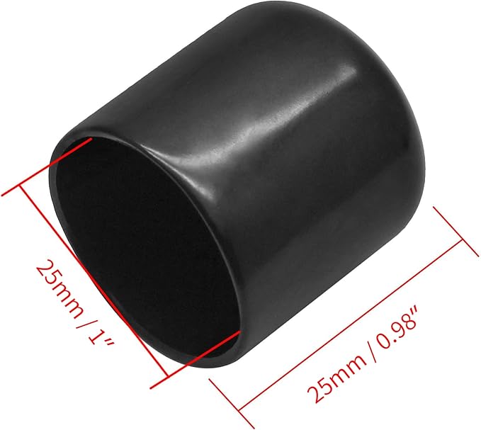 12Pcs Round Rubber End Caps 1 Inch (25mm) ID Vinyl Flexible Bolt Chair Foot Covers Screw Thread Chair Leg Protectors for Round Tubing Bolt Desk Chair Leg (Black) - Image 2
