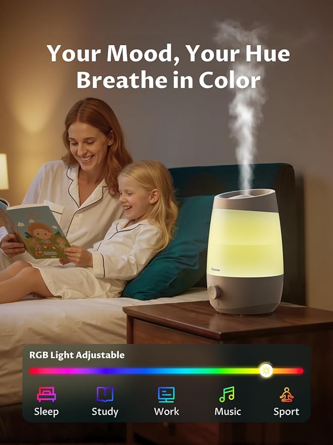 BREEZOME Humidifiers for Bedroom, 2.5L Humidifiers for home, 250ml/h Mist Output, 25hrs Essential Oil Diffuser, Auto Shut-Off, 25dB Ultra-Quiet Operation for Nurseries and Indoor Plants, White - Image 6