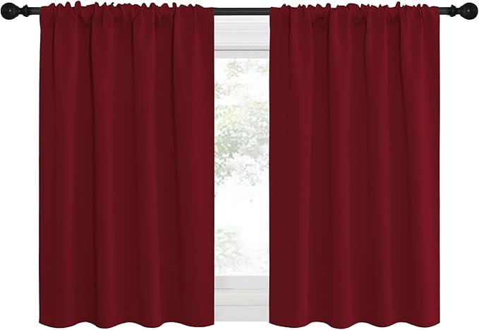 NICETOWN 36 inch Curtains for Small Windows, Thermal Insulated Privacy Short Drapes for Kitchen Bathroom (Set of 2, Burgundy Red, 34" Wide) - Image 2