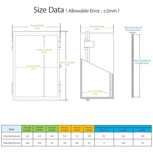 Junction Box, ABS Plastic, IP65 Waterproof Dustproof Universal Electrical Enclosure, Hinged Shell Outdoor and Indoor Usage Project Box, 5.9"x 3.9"x 2.8"(150x100x70mm), Grey - Image 2
