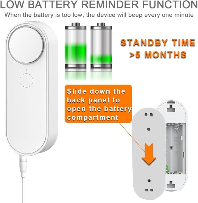 Multifunctional WiFi Water Leak Detector, 6.5ft Split Drip/Leak Detection Cable, Dual Interface, Expandable, Smart Leak Sensor Alarm, AAA Battery Powered, APP Monitoring, Over 5 Months Standby - Image 3