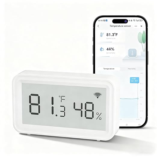eMylo Smart WiFi Thermometer Hygrometer, Indoor Wireless Temperature Humidity Sensor with Electronic Display, App Notification Alert, Free Data Storage Export, Digital Remote Monitor for Home Room (1) by eMylo