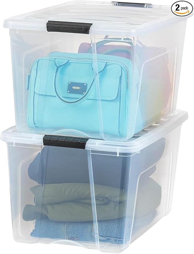 IRIS USA 2-Pack Storage Bins with Lids, 72 Quart, Made in USA Stackable See-Through Organizing Solution Latches Durable Nestable Containers Secure Pull Handle, BPA-Free Plastic by IRISUSA