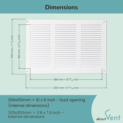 10x6 inch (Duct Opening) Vent Cover - White Ventilation Covers for Wall and Ceiling - Metal Return Grille - HVAC AC Air Vents Register for Indoor and Outdoor Use with Mesh - Image 2
