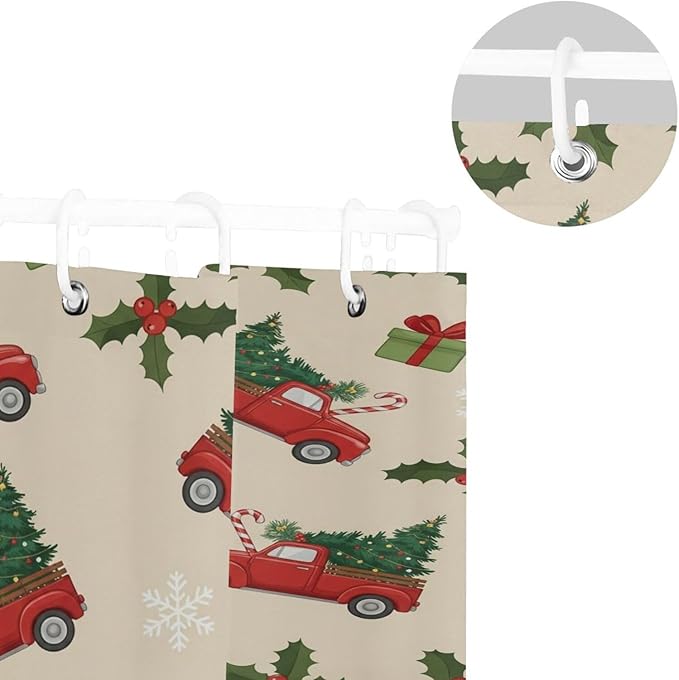 Car Christmas Tree Beige Shower Curtain Liner 72×72 inch for Bathroom Curtain Anti Mold Shower Curtain with Hooks Bathroom Accessories - Image 5