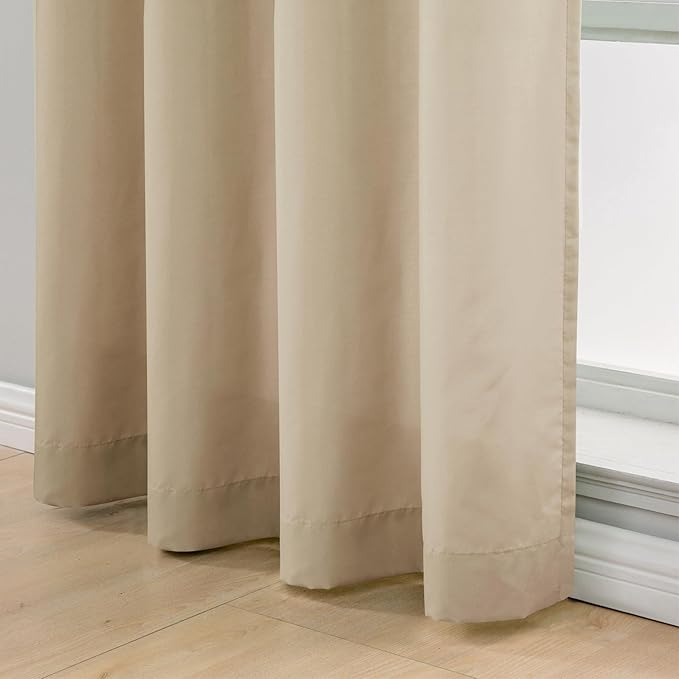 L.Z.E Privacy Curtains 96 Inches Long 2 Panels Set, Tan Beige Light Filtering Curtains for Living Room Bedroom Doorway Divider, Non-See-Through Semi Sheer Window Panels Grommet Top (55" W x 96" L) - Image 5