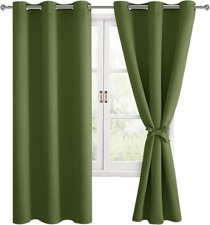 Hiasan Room Darkening Curtains for Bedroom, Noise Reducing, Energy Saving Blackout Window Curtain Panels, Sewn with Tiebacks, Set of 2, Grommet Top(Olive Green, Width 42 Inch x Length 72 Inch) - Image 7