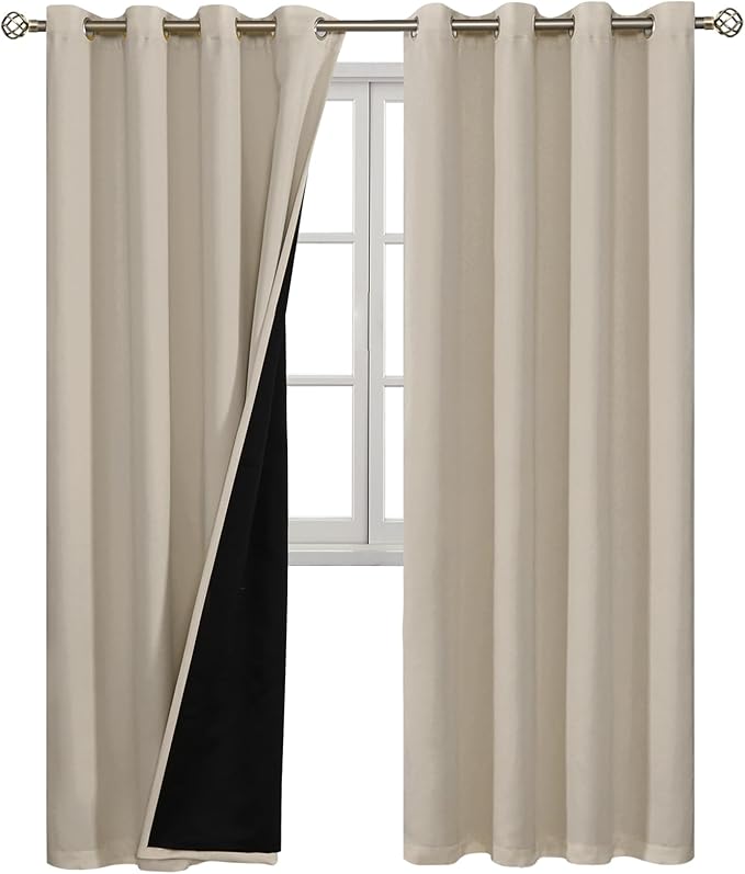 BGment 100% Blackout Curtains for Bedroom Window 84 Inch Length 2 Panels, Thermal Insulated Full Light Blocking Grommet Drapes for Living Room Darkening with Black Liner, 52 Inch Wide Each, Cashmere - Image 8