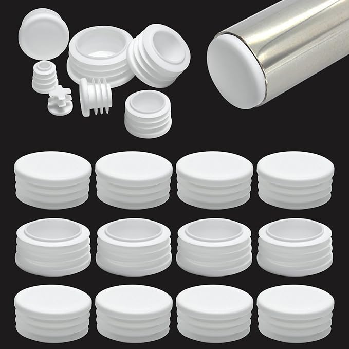 1-1/2" (38mm) Plastic Hole Plugs White -Round Chair Leg Caps, Flush Mount Pipe Plugs, Tubing End Caps for Metal&Wood Legs Tube, Outdoor Furniture Feet caps & Table Plastic Plugs, 12 PCS by EASYEAH