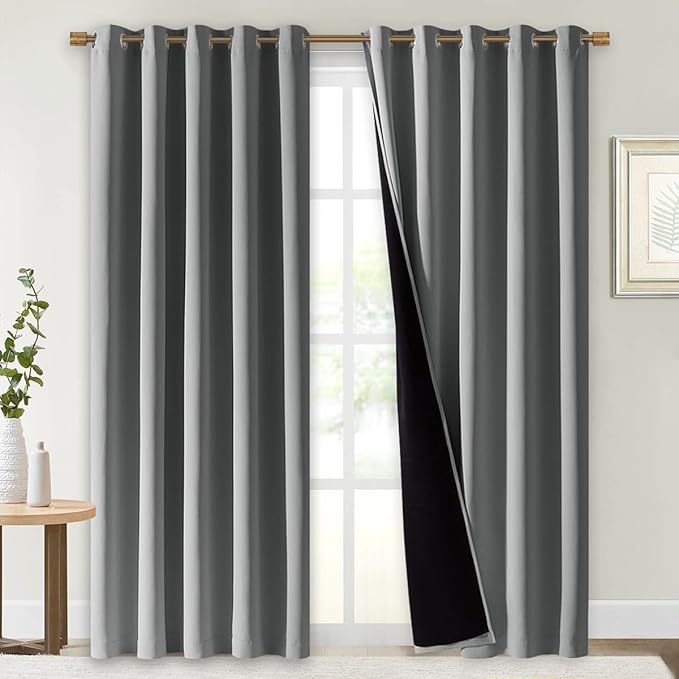 NICETOWN Full Shade Curtain Panels, Pair of Energy Smart & Noise Blocking Out Blackout Drapes for Dining Room Window, Thermal Insulated Guest Room Lined Window Dressing(Silver Grey, 70 x 84 inch) by NICETOWN