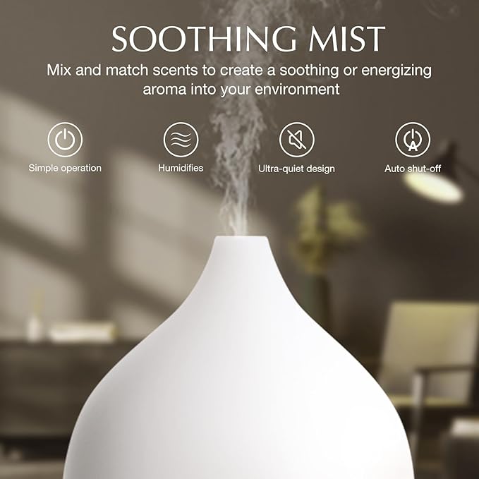 SALKING Essential Oil Diffuser, 100ml Small Aromatherapy Diffuser for Essential Oils, Auto Shut-Off Ultrasonic Diffusers, Cool Mist Humidifier with Warm White Lights, for Office Home (White) - Image 3