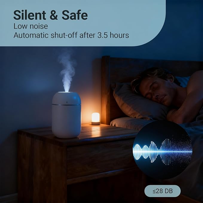 3 Pcs 330ml Small Cool Mist Humidifiers for Bedroom Indoor,Personal Mini Air Humidifier Easy Clean for Plants,Vaporizer for Congestion Portable,Desk Humidifiers for Office Bedside Nightstand Home - Image 6