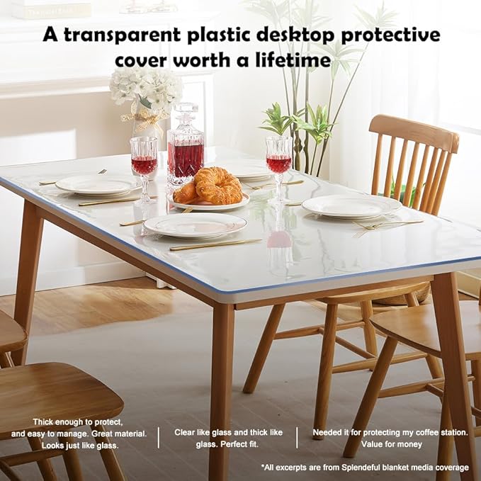 19x48" Clear Vinyl PVC Table Protector Cover Mat Office Plastic Desk Protector Chair Mat Thicken Transparent Desk Pad Mat Table Pad Tablecloth for Coffee Table Writing Desk Topper Waterproof Wipeable - Image 7