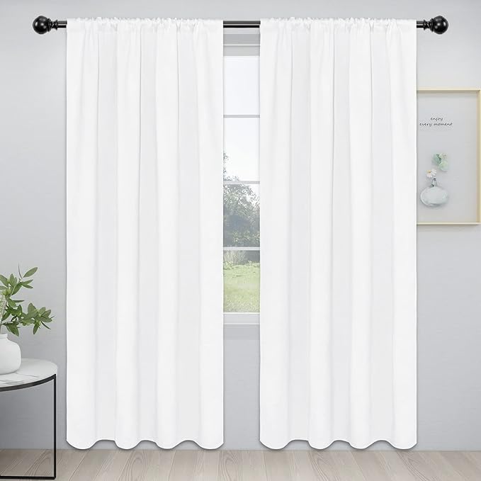 Easy-Going Rod Pocket Blackout Curtains for Bedroom, Room Darkening Window Curtains for Living Room, Thermal Insulated Noise Reduction Solid Window Drapes, 2 Panels(52x84 in, White) by Easy-Going